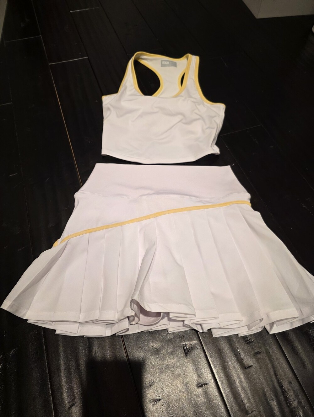 Beach Riot Set Venus Pleated Skirt Skort And Crop Top White Yellow Small